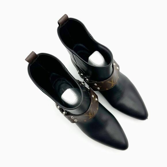 LOUIS VUITTON Rhapsody Black Ankle Boot Size 38 US 8 Monogram Harness - Picture 3 of 13